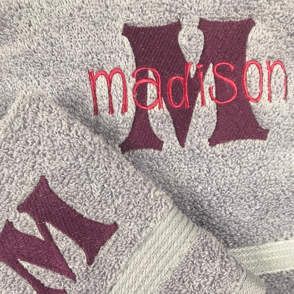 Custom Embroidered Bath Sheet Towel and Washcloth